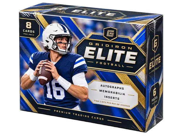 A sealed booster box at a three-quarter angle. The face is square enough to read the product, and one seamed edge runs away from the camera with the shrink wrap visible along it.